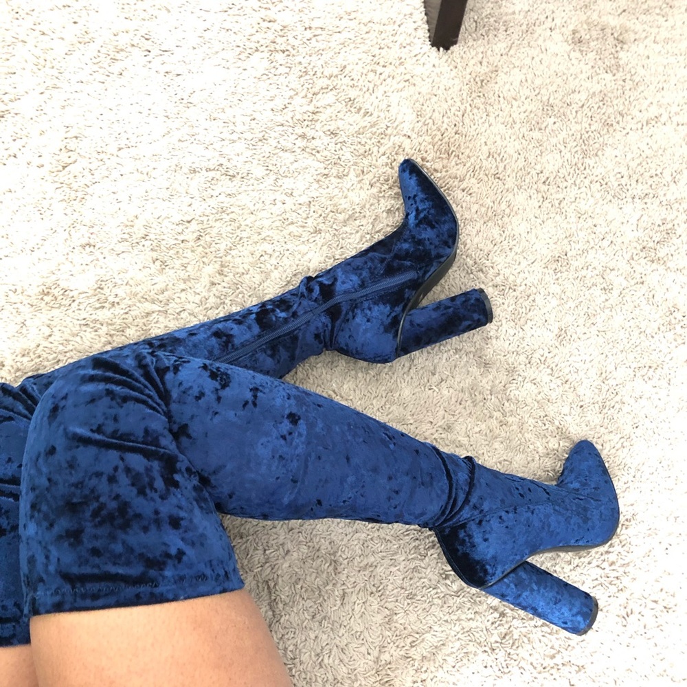 Crushed Velvet Thigh High Boots